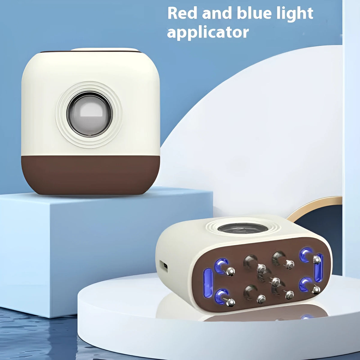 Scalp medicine comb device with red blue light therapy and vibration massage in milky white beige