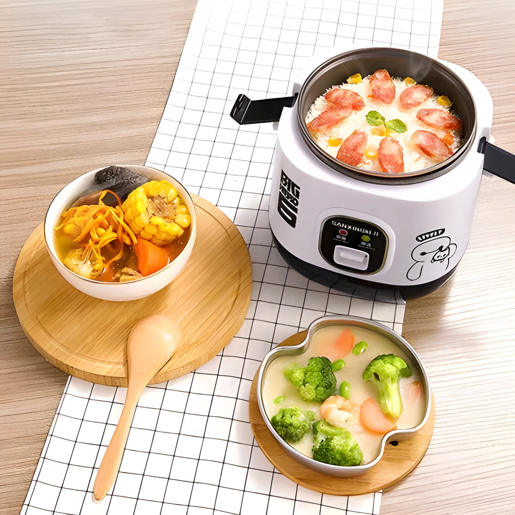 Round mini automatic rice cooker with steam pan for multi-function cooking