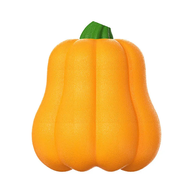 Pumpkin-shaped plastic dog toy with rope attachment for outdoor camping and long throws