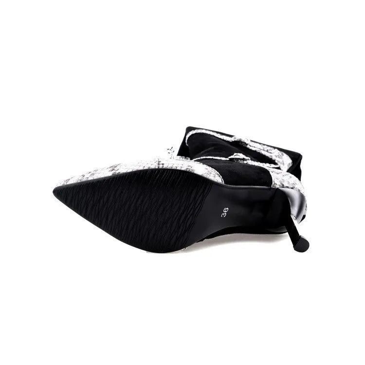 Women's knee-high boots with thin high heels in black or grey colour options