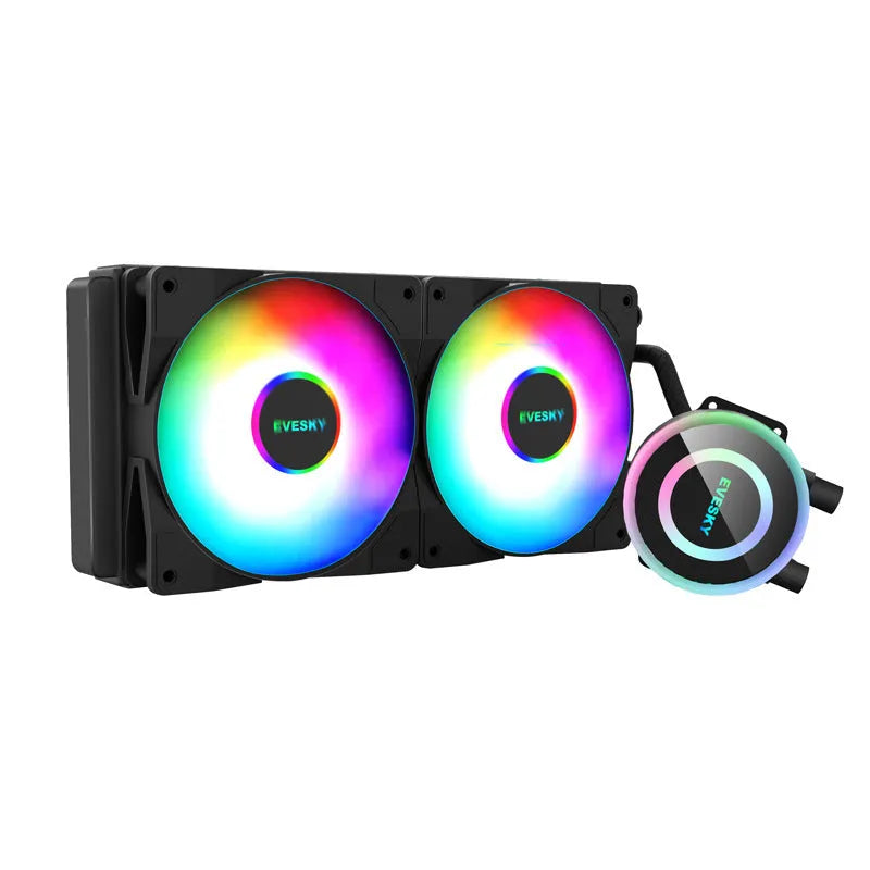 Aluminium CPU radiator with fan, showing multi-angle mount and optional RGB lighting on 120MM model.