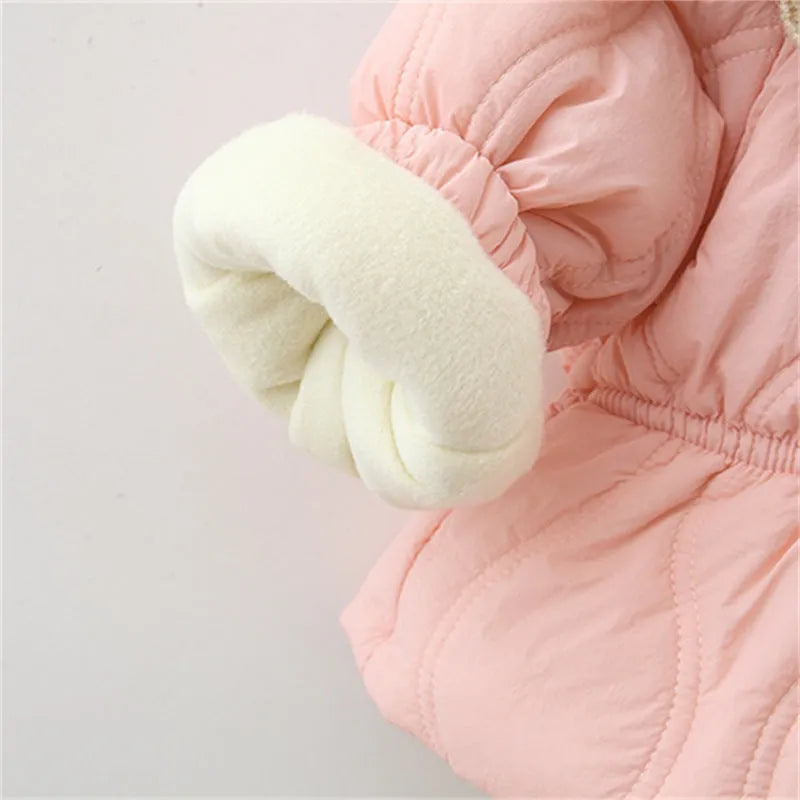 Girls winter thick cotton-padded coat with single-breasted front, Korean style, in pink and brown, suitable for heights 80-120cm