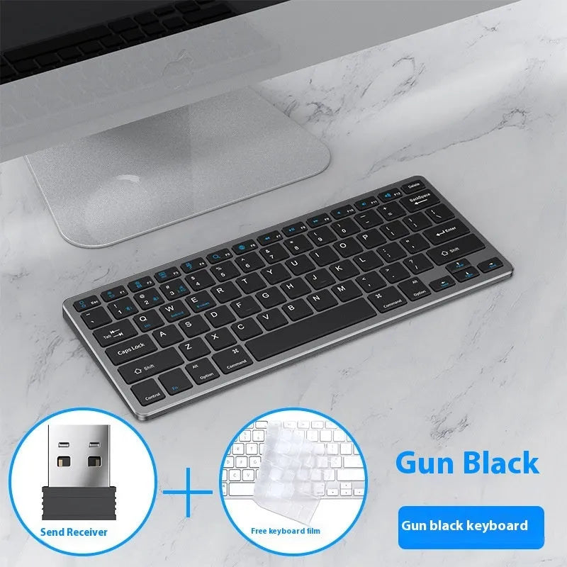Ultra-thin wireless keyboard and mouse suit in black, gun colour, or silver with rechargeable design and included accessories