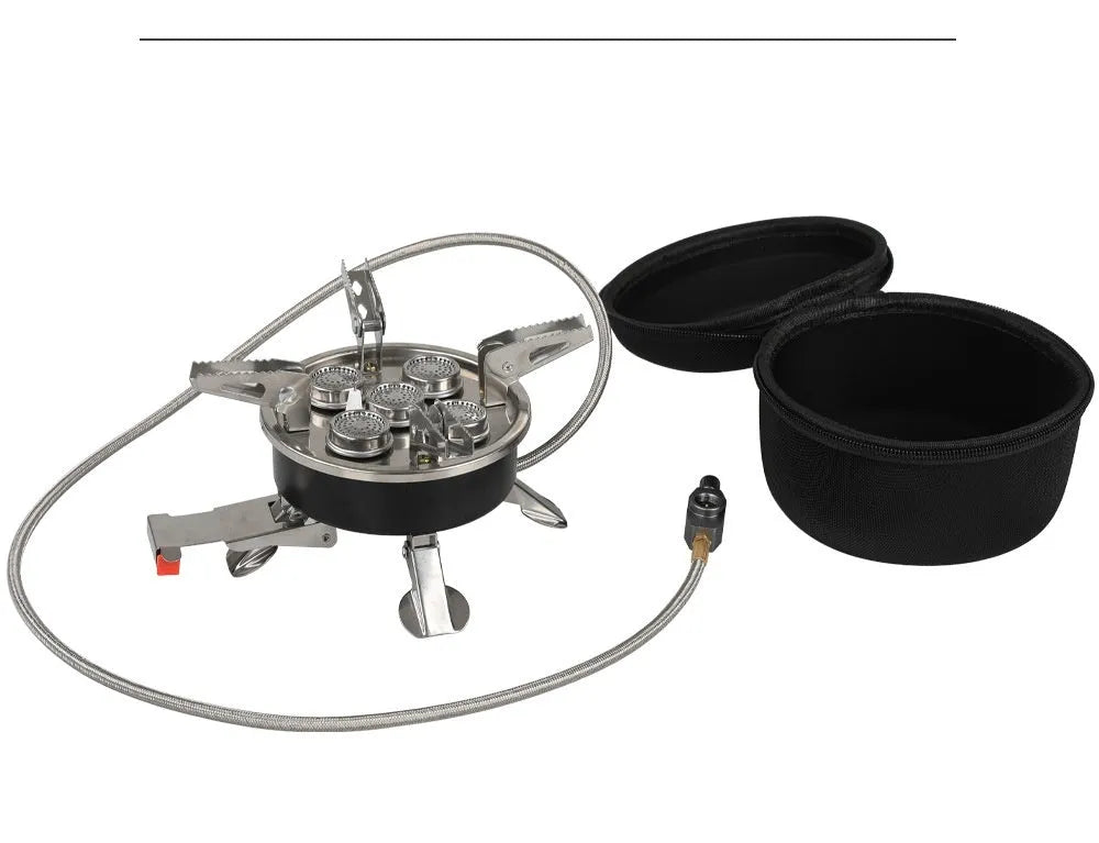 Silver stainless steel portable split stove with copper fittings and 100cm hose for outdoor cooking