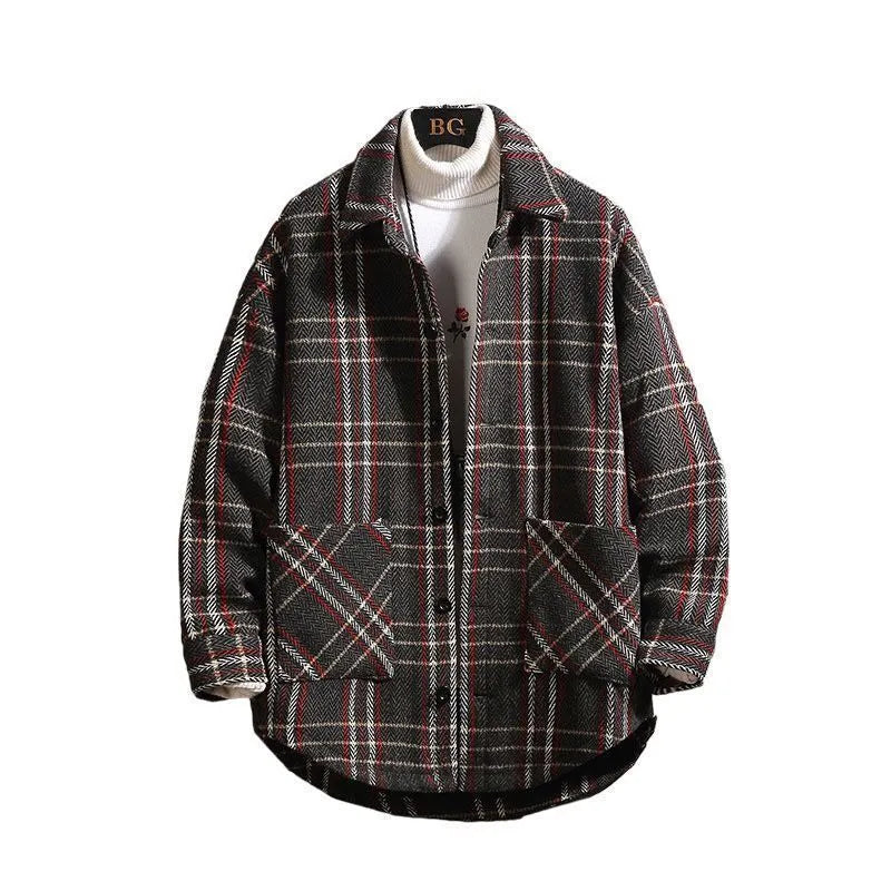 Men's loose fit colour block jacket with top stitching pockets in black and white