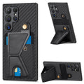 Samsung Galaxy phone case in black with card slot and kickstand, PU leather back cover