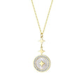 Gold titanium steel women's necklace with hexagonal star pendant on O-ring chain.