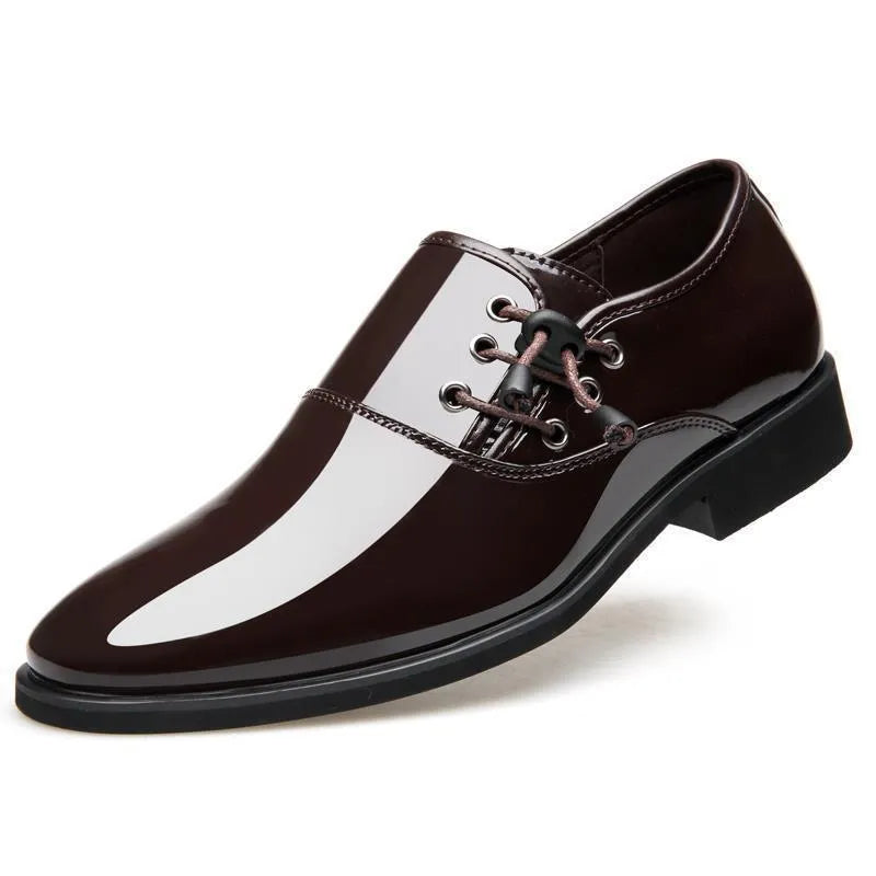 Men's black and brown business formal shoes with round toe and square heel