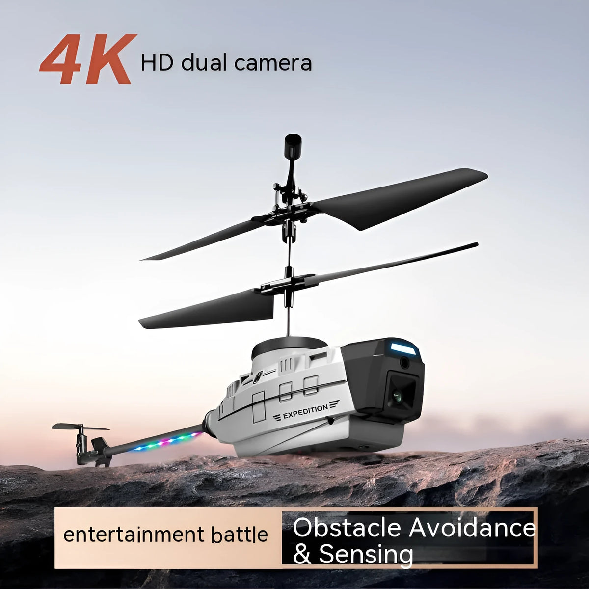 Heifeng reconnaissance UAV helicopter drone with obstacle avoidance sensors and coloured LED lights