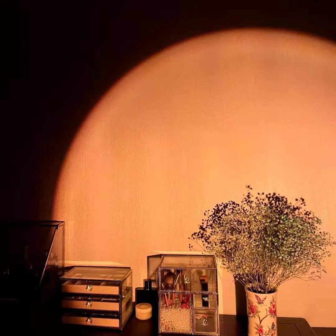 USB rechargeable rainbow sunset projection lamp with push button control