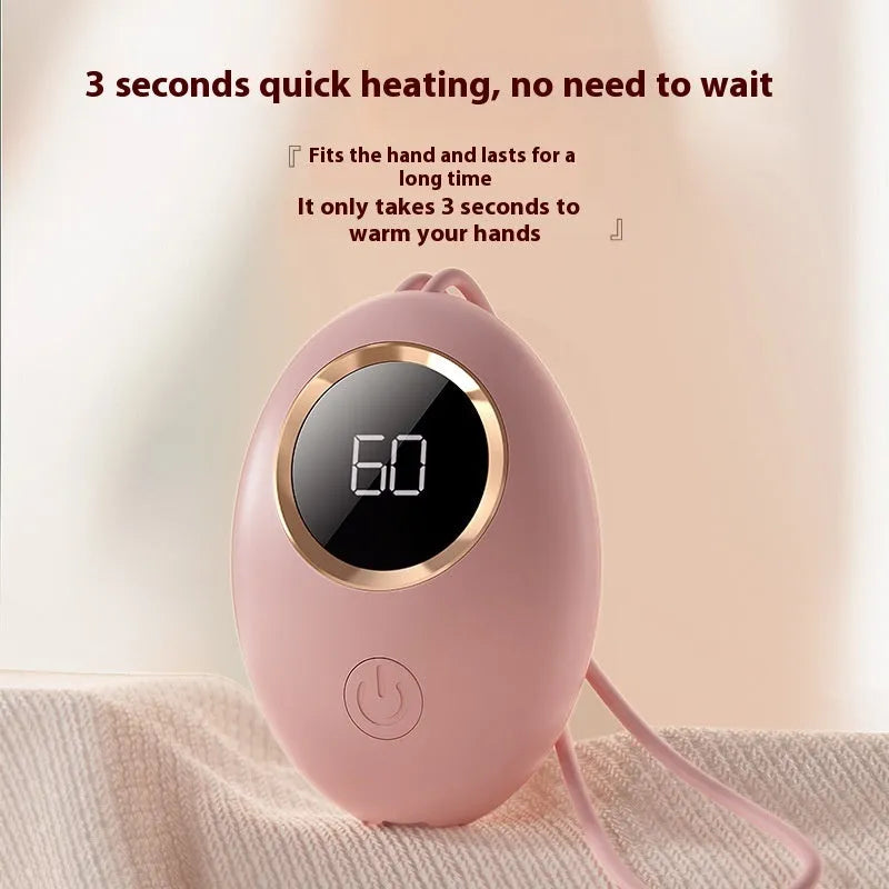USB digital display hand warmer power bank in pink, blue, green, or white colours