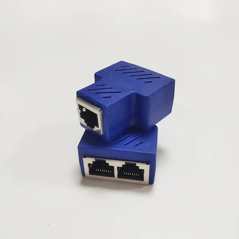 RJ45 network cable splitter tee adapter in five colour options with injection-moulded plastic housing