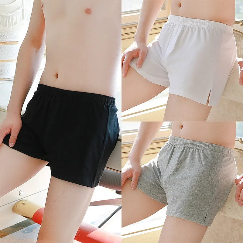 Men's cotton loose boxer underwear in black with mid-waist cut, plus size M to XXL