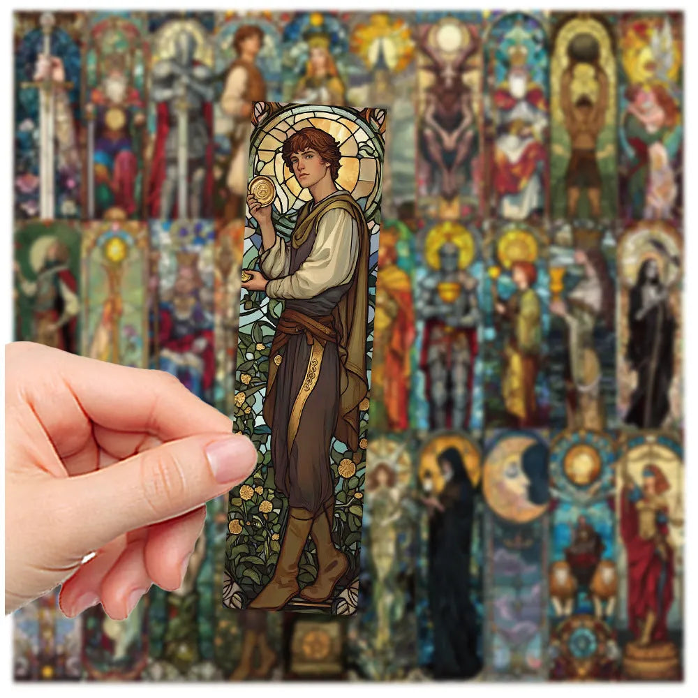 Set of 30 painted glass tarot paper bookmarks with cute homemade designs