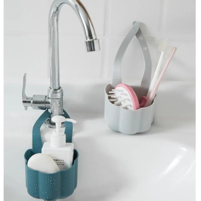Nordic style plastic sink drain basket in dark blue measuring 20x10x7.5cm