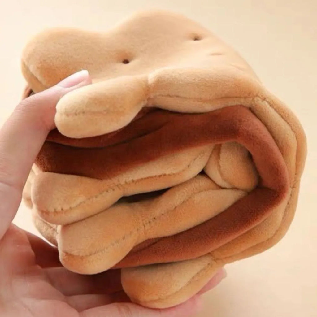 Plush pencil bag with sandwich biscuit design in cartoon style for school storage