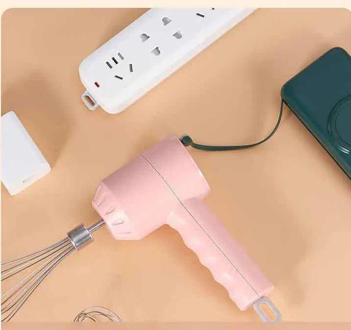 Portable mini wireless electric egg beater with USB rechargeable handheld food mixer and 3 speed settings in green