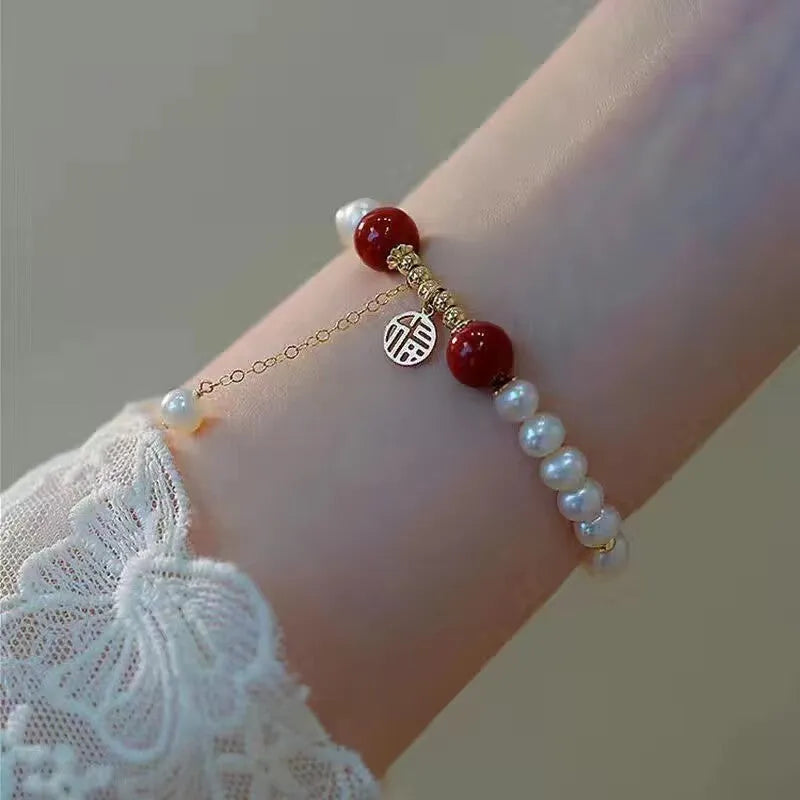 Chinese style glass bamboo leaf bracelet for women with manual craft details.