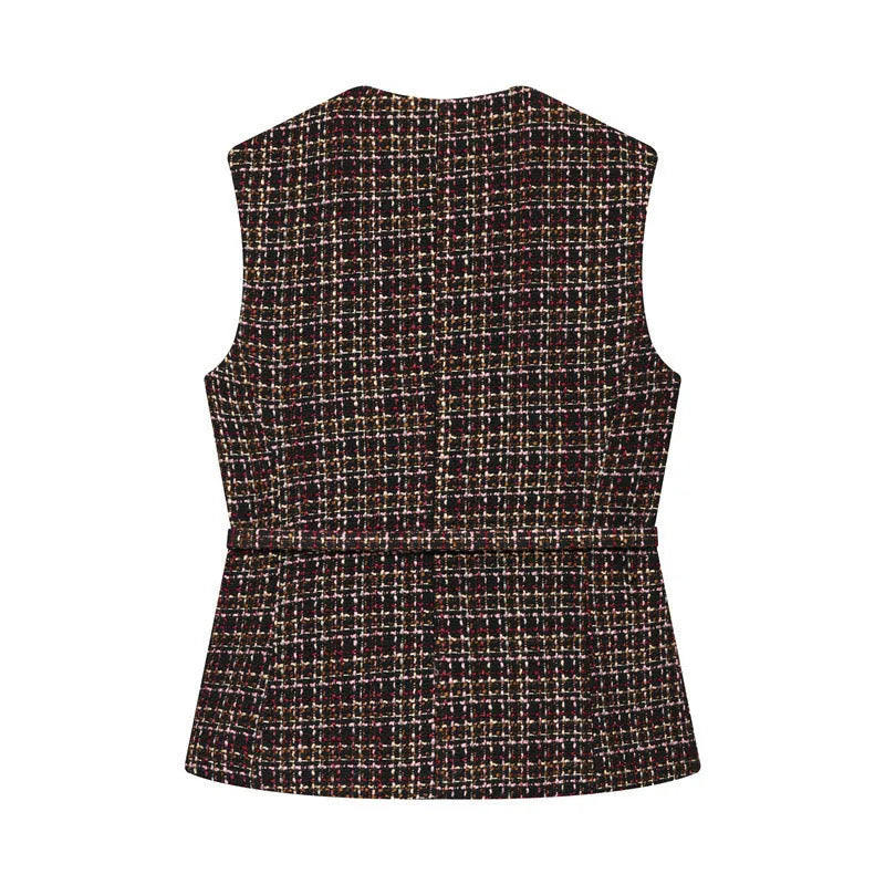 Women's polyester vest with belt texture in animal print pattern for casual wear