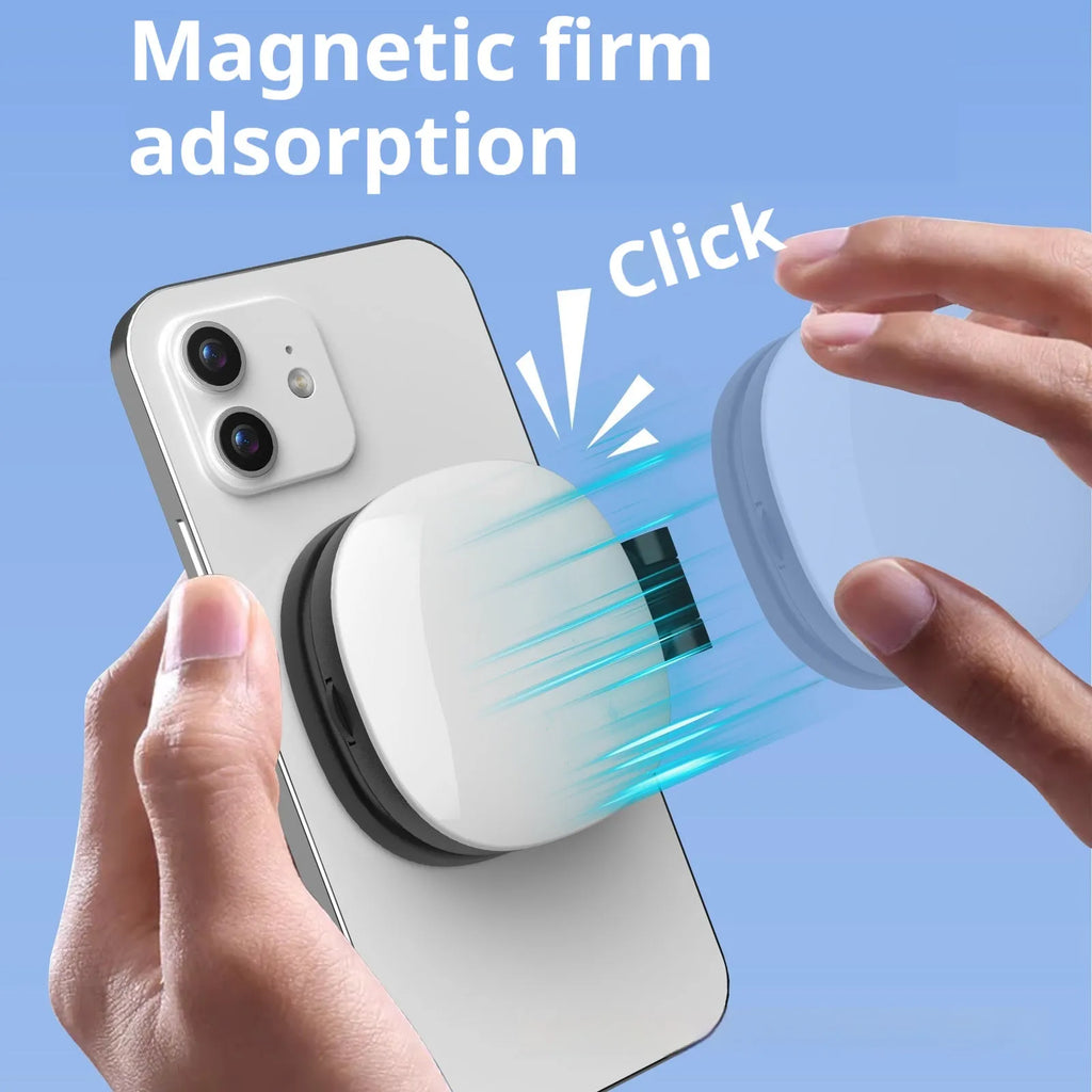 Black and white mobile phone magnetic fill light with adjustable colour temperature and phone holder