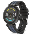 Smart watch with blood pressure monitoring on wrist showing 1.3 inch screen and silicone strap