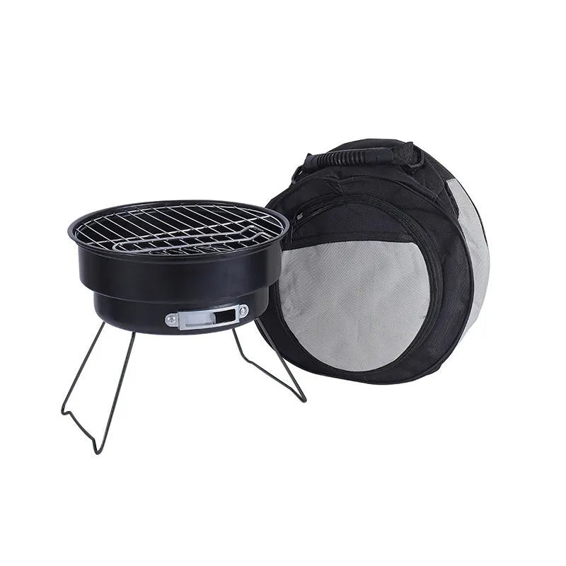 Small outdoor folding round ice stove with barbecue grill, mesh, furnace leg, and carbon clip for 1-2 people