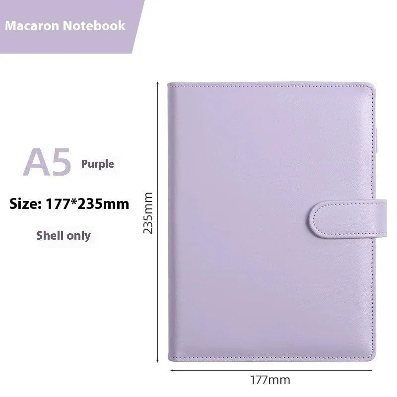 A5 PU leather zipper notebook shell in a solid colour, shown closed, with dimensions 235mm by 177mm.