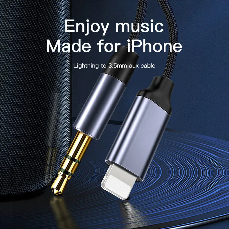 Nylon braided audio cable with 3.5mm connectors for car headphone connection