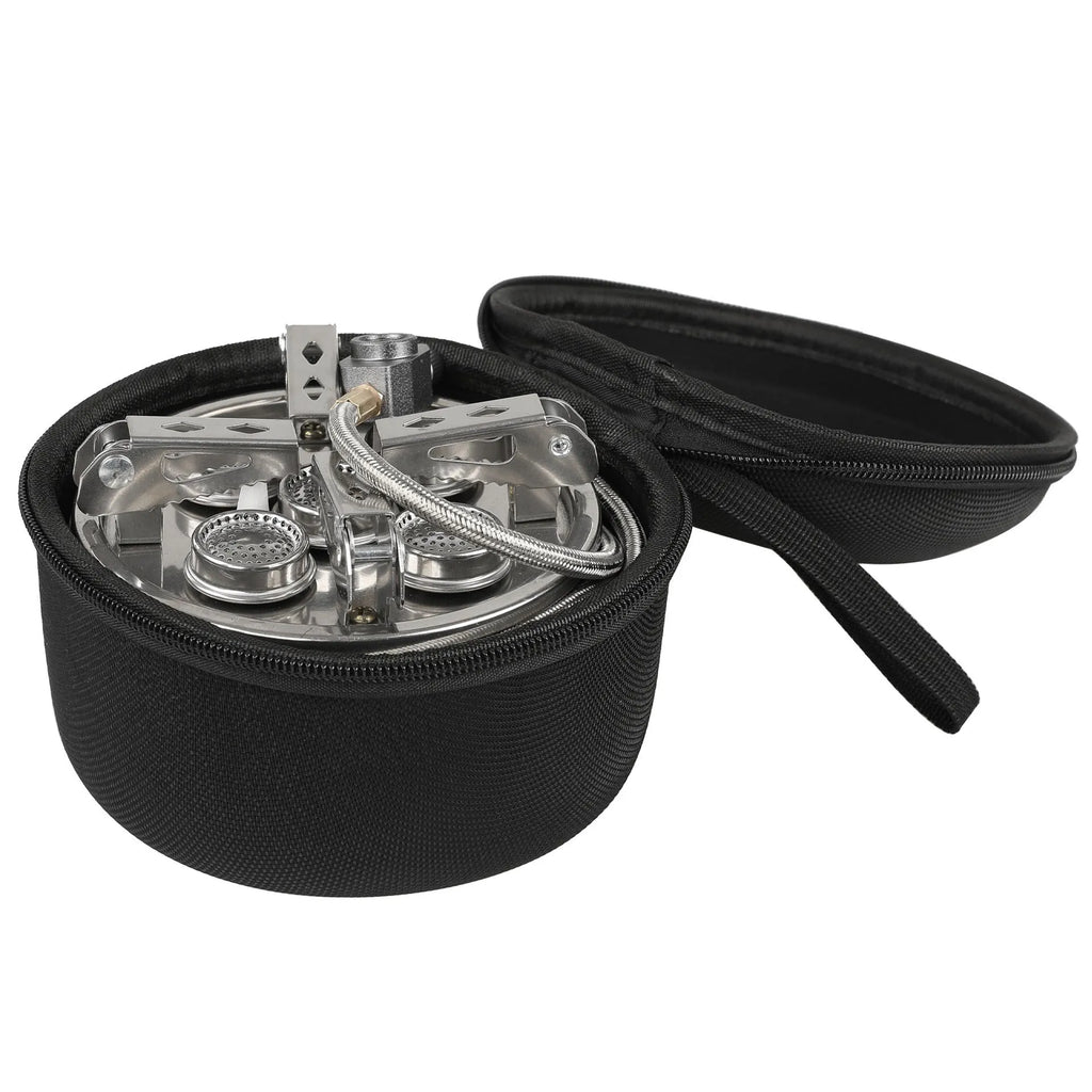 Silver stainless steel portable split stove with copper fittings and 100cm hose for outdoor cooking