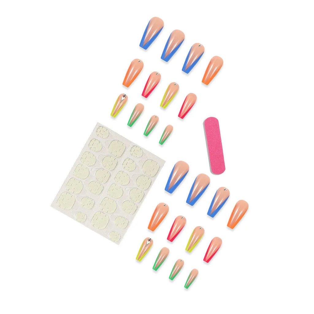 Detachable false nail tips with diamond colour French design and red cartoon love cross hearts.
