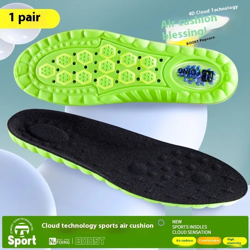 Green PU sports insoles with air cushion shock absorption and argy wormwood sweat absorbing materials
