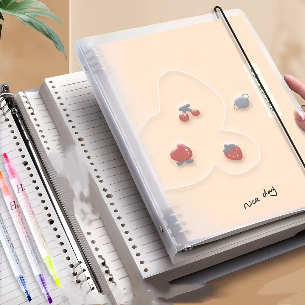 B5 loose-leaf detachable notebook with hard cover, 60 sheets, Daolin paper, colour pages, horizontal line ruling, Peace and Joy theme