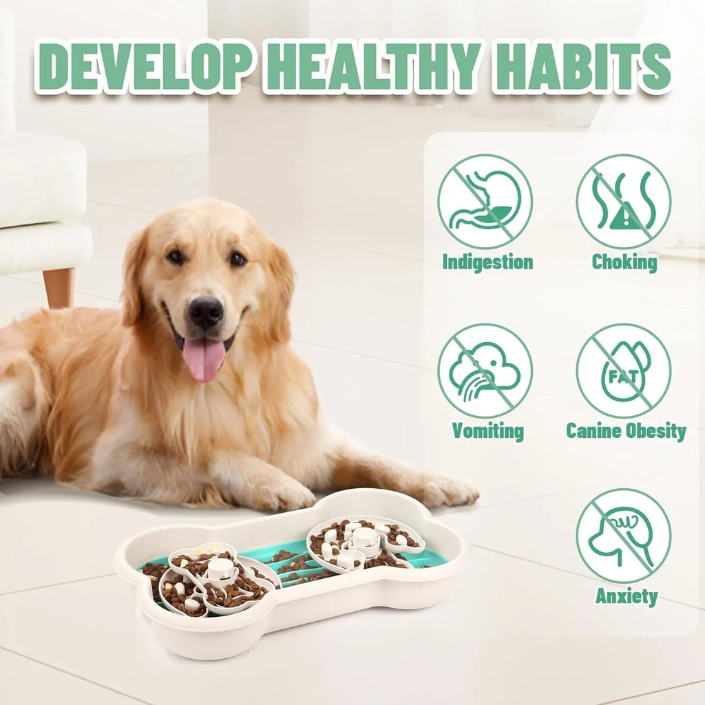 Green pink and yellow 3-in-1 slow feeder dog bowls with wave and hump designs for large breed anti choking feeding