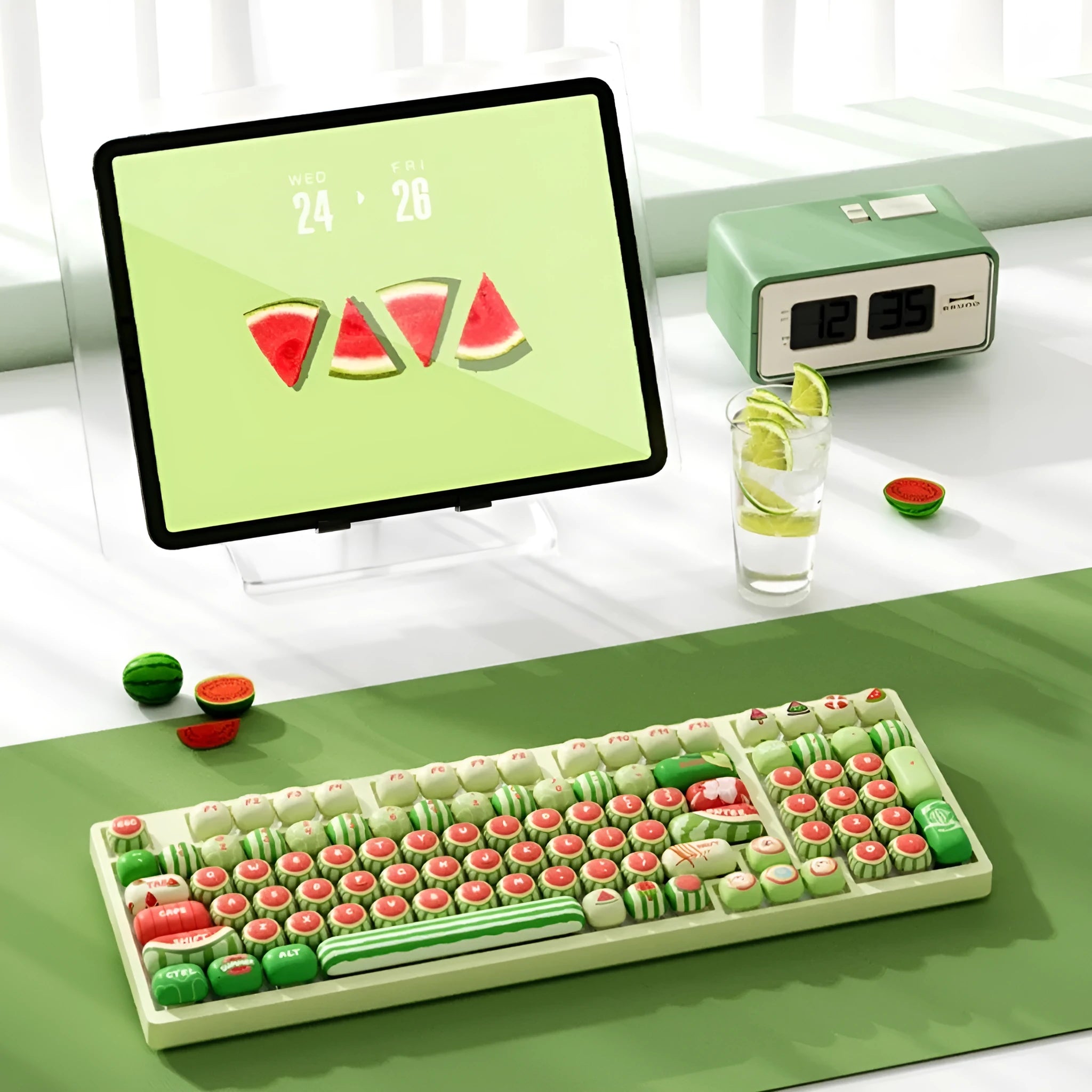 PBT mechanical keyboard key caps with mushroom shape and watermelon theme sublimation print