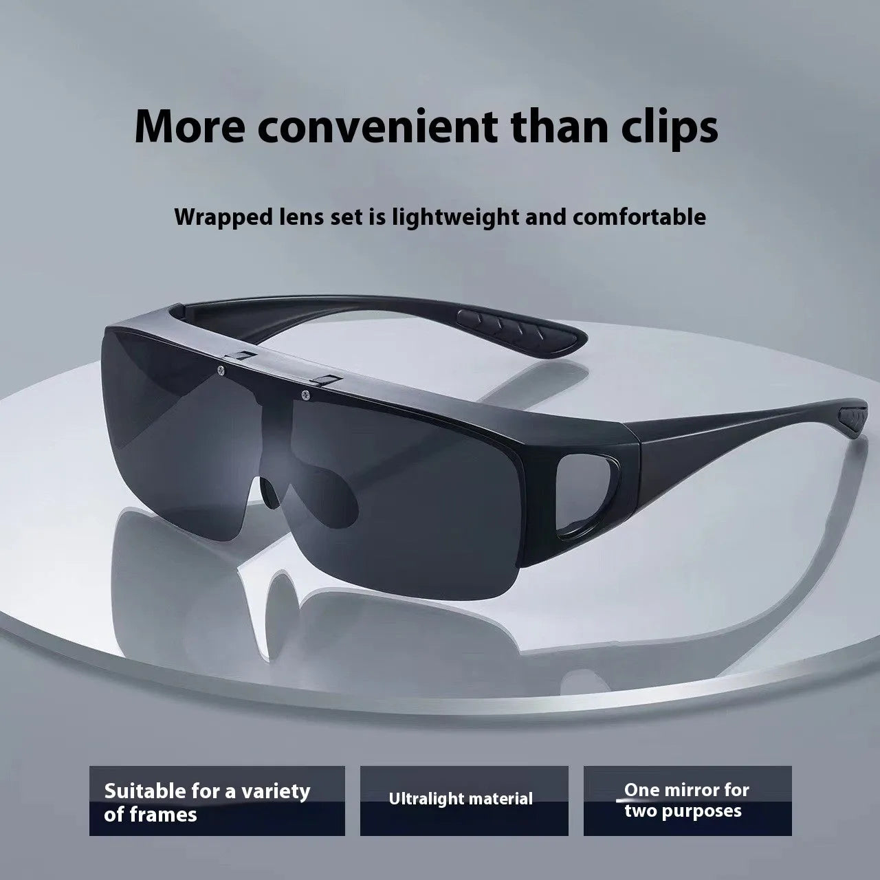 Polarised one-piece sunglasses for myopia correction in black/grey lens, suitable for cycling and outdoor sports.