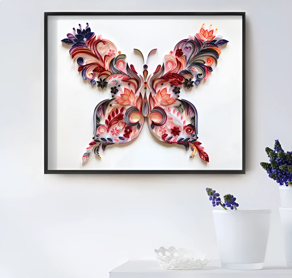 20 inch handmade blue or pink butterfly quilling paper craft kit with glue, scissors, awl and tweezers tools