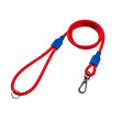 PVC dog outing set with collar, chest and back harness, and hand holding rope in Crimson, Deep Sea Blue, Flowing White, or Moss Green