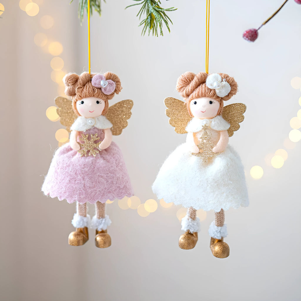 Pink and white cloth Christmas angel wings plush pendant decorative hanging