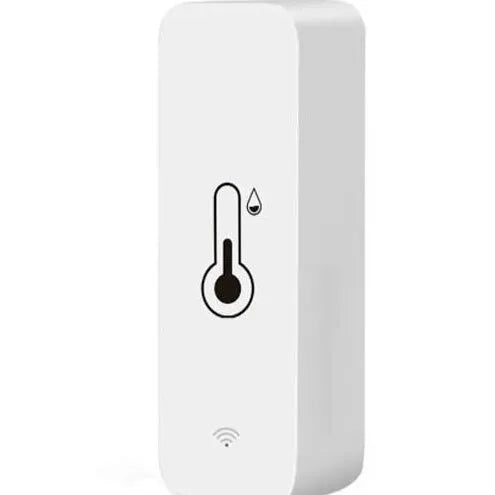 White rectangular WiFi temperature and humidity sensor with compact dimensions for smart home monitoring