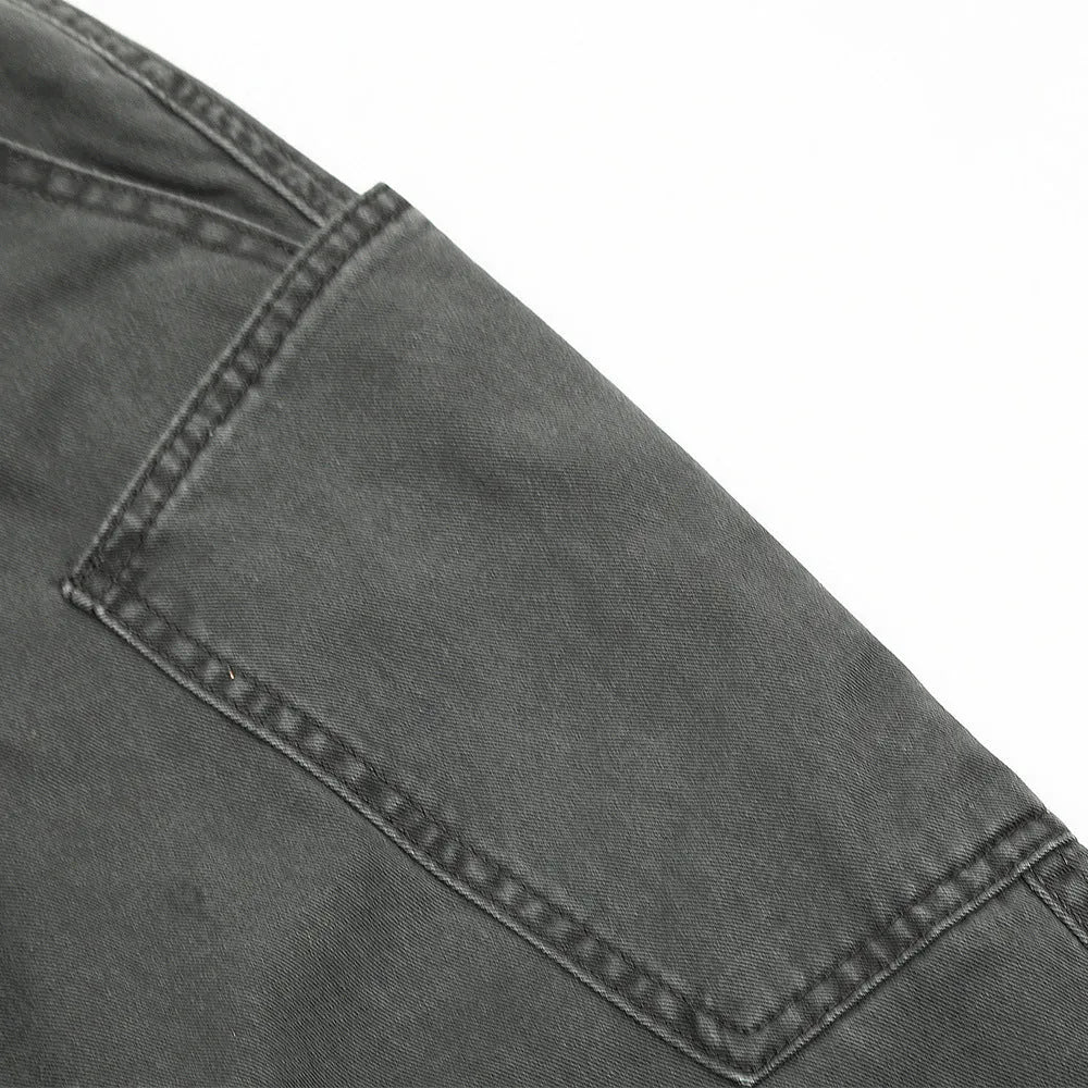 Men's loose casual cotton denim work trousers in black, dark green, and smoky gray, sizes S to XXL