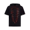 Black men's hooded t-shirt with cut sequin detailing and short sleeves in loose fit
