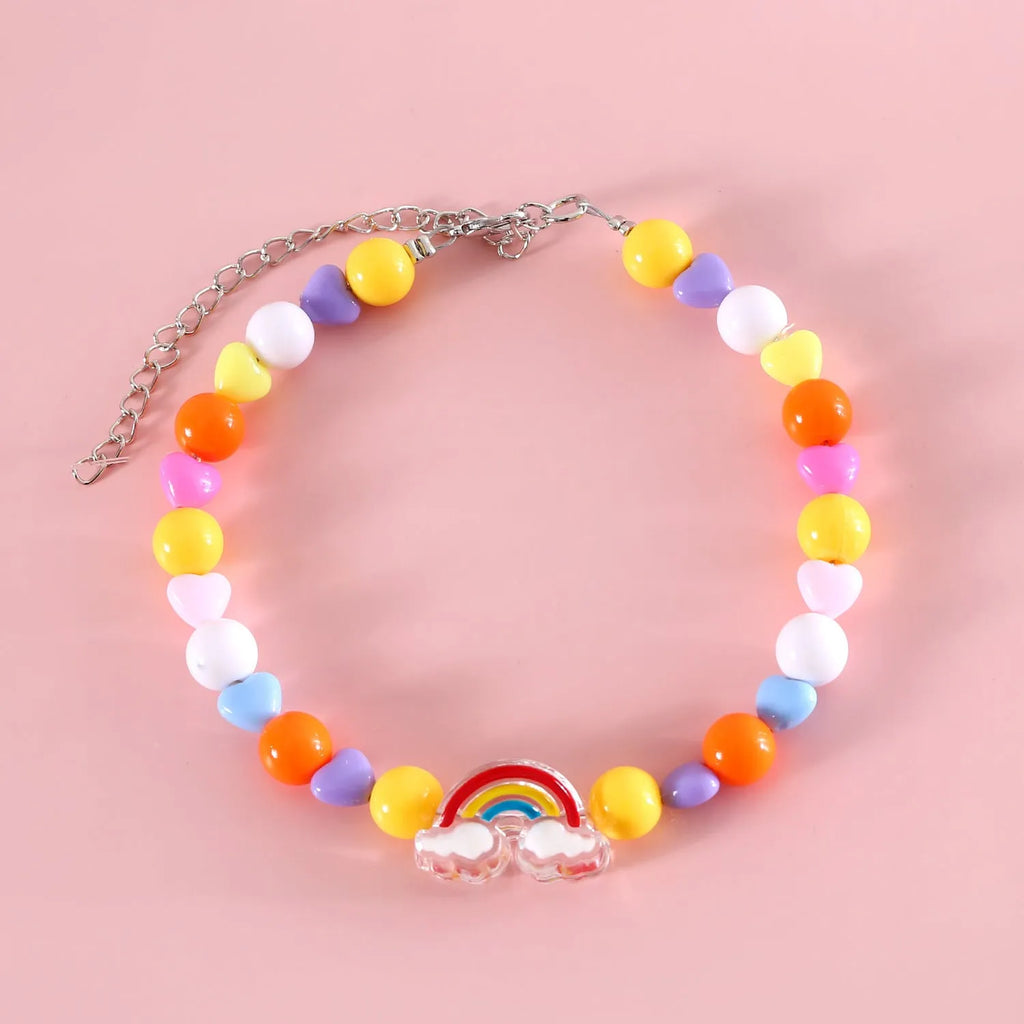 Colorful plastic bead cat necklace in peach rainbow or small flower pattern for pets