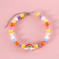 Colorful plastic bead cat necklace in peach rainbow or small flower pattern for pets