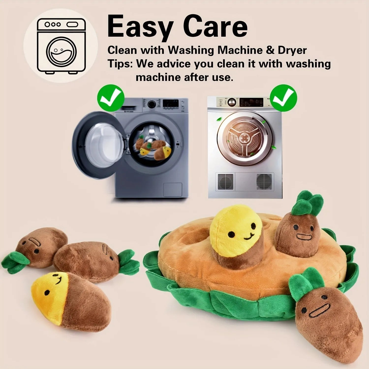 Yellow interactive dog puzzle mat with flaps and removable squeaky toys for slow feeding and foraging games.