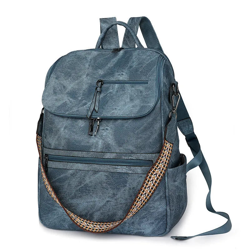Retro PU leather unisex backpack with curved shoulder straps in solid colour options
