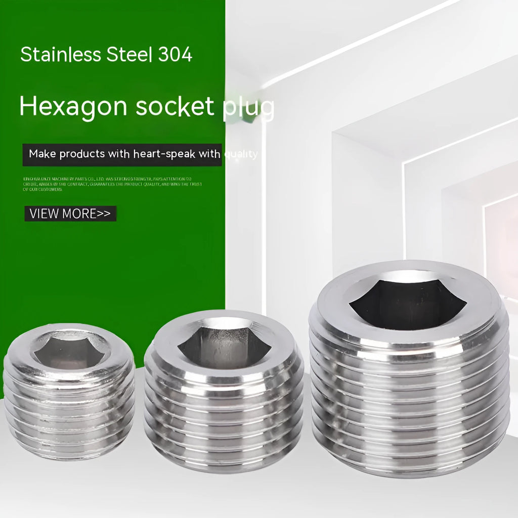 Stainless steel hexagon pipe plug for 3/8 bulkhead connections