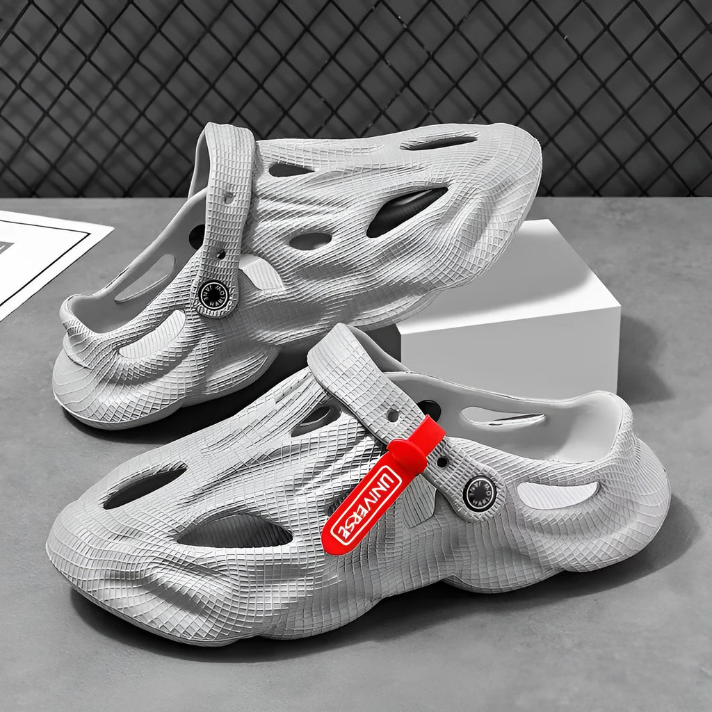 Coconut slippers with closed toe design and breathable holes in EVA foam construction