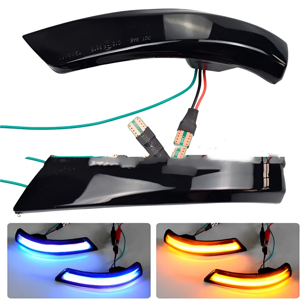 Pair of blue and yellow two-tone LED waterfall lights for Ford Focus and Mondeo footwells.
