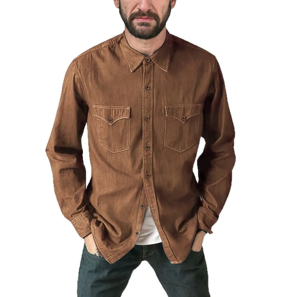 Casual denim cardigan coat in regular fit available in khaki, black, blue and grey colours.
