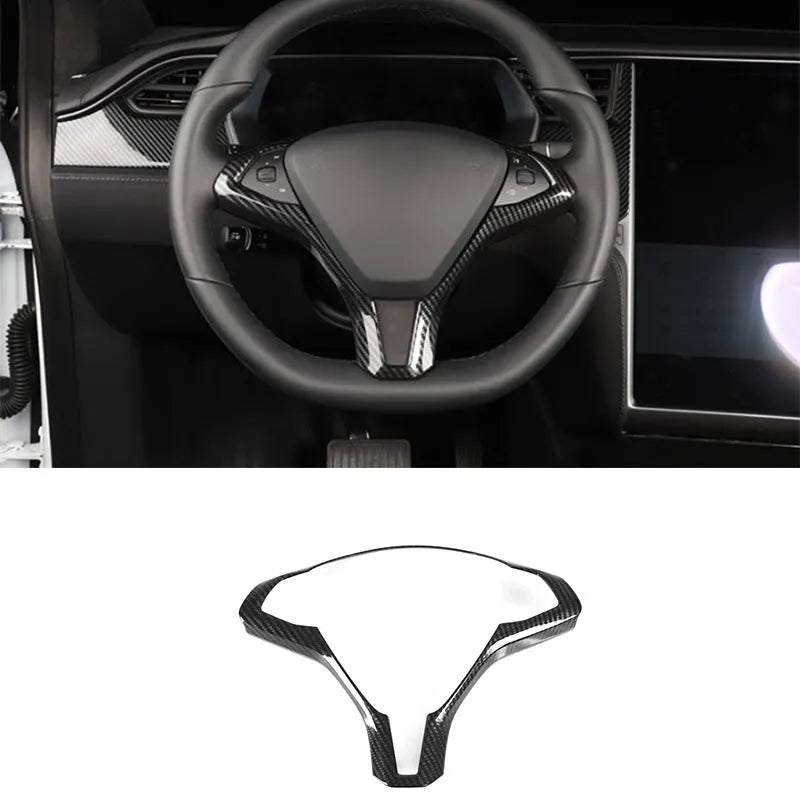 Black carbon fibre pattern ABS plastic steering wheel decorative trim for Tesla Model S.